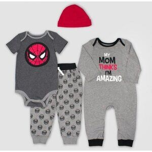 Baby Boy 4 Piece Marvel Spider-Man Set-Grey- 12 Month